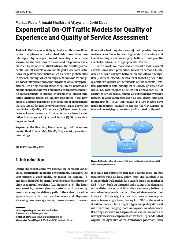 (PDF) Exponential On-Off Traffic Models for Quality of Experience and ...