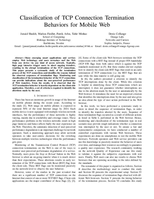 (PDF) Classification of TCP connection termination behaviors for mobile Web