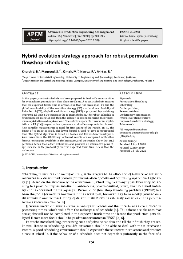 (PDF) Hybrid evolution strategy approach for robust permutation ...