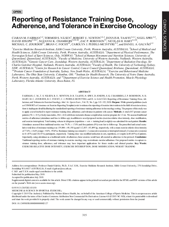 (PDF) Reporting of Resistance Training Dose, Adherence, and Tolerance
