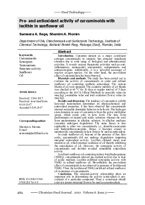 (PDF) Pro- and antioxidant activity of curcuminoids with lecithin in ...