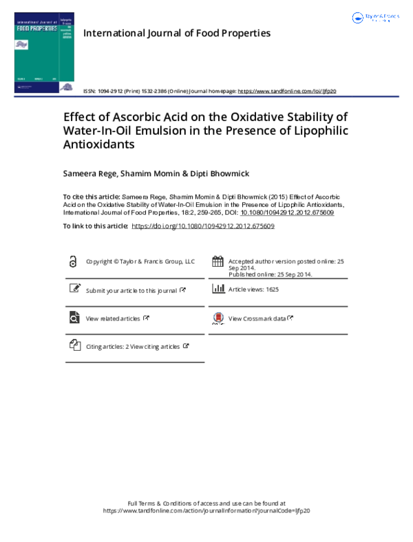 (PDF) Effect of Ascorbic Acid on the Oxidative Stability of Water-In ...