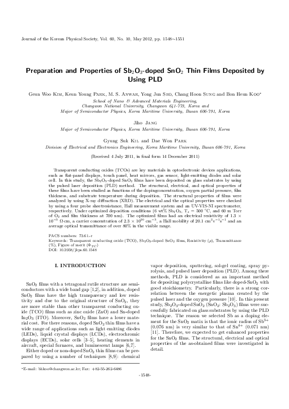 (PDF) Preparation and properties of Sb2O3-doped SnO2 thin films ...