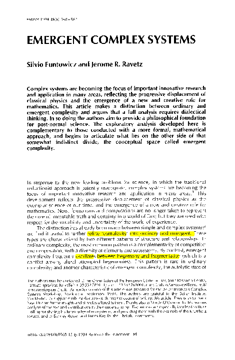 (PDF) Emergent complex systems | jerome ravetz - Academia.edu