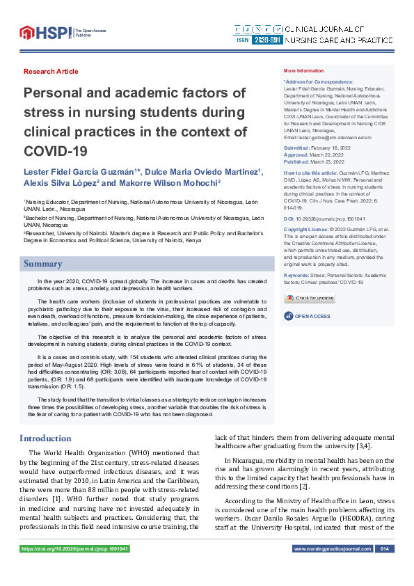 (PDF) Personal and academic factors of stress in nursing students ...