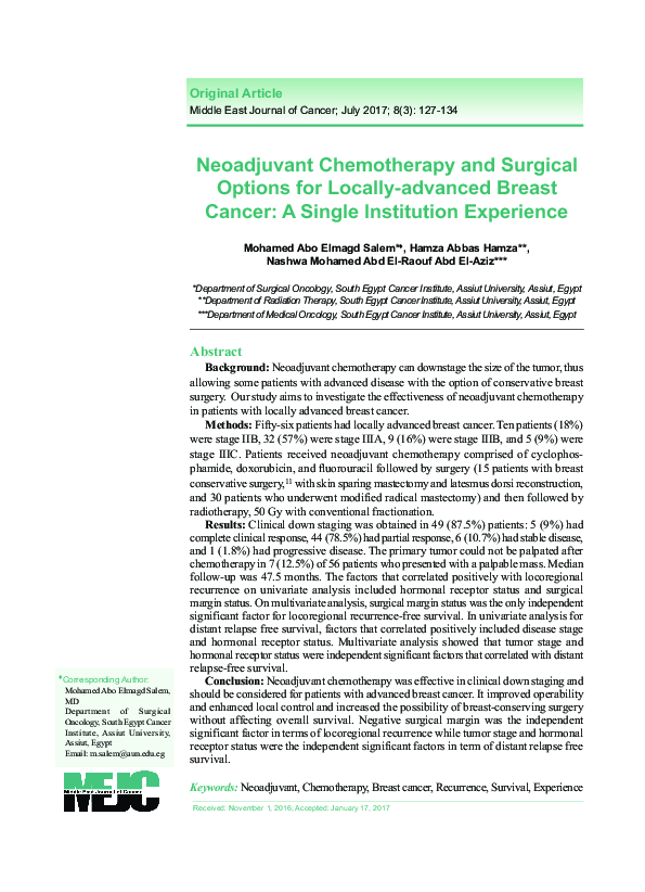 (PDF) Neoadjuvant chemotherapy and surgical options for locally ...