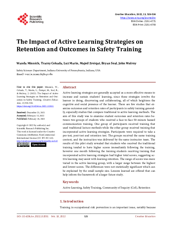 (PDF) The Impact of Active Learning Strategies on Retention and ...