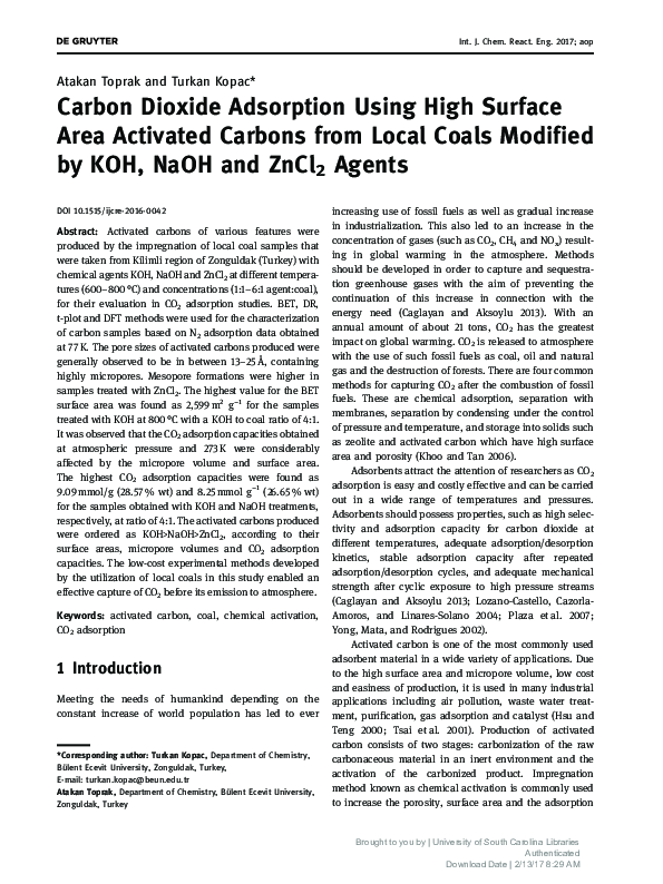 (PDF) Carbon Dioxide Adsorption Using High Surface Area Activated ...