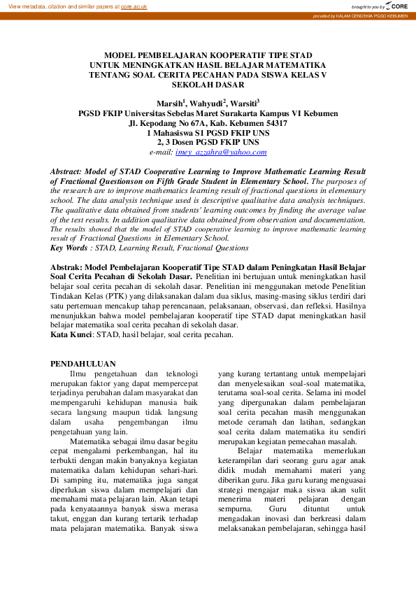 (PDF) Model Pembelajaran Kooperatif Tipe Stad Untuk Meningkatkan Hasil