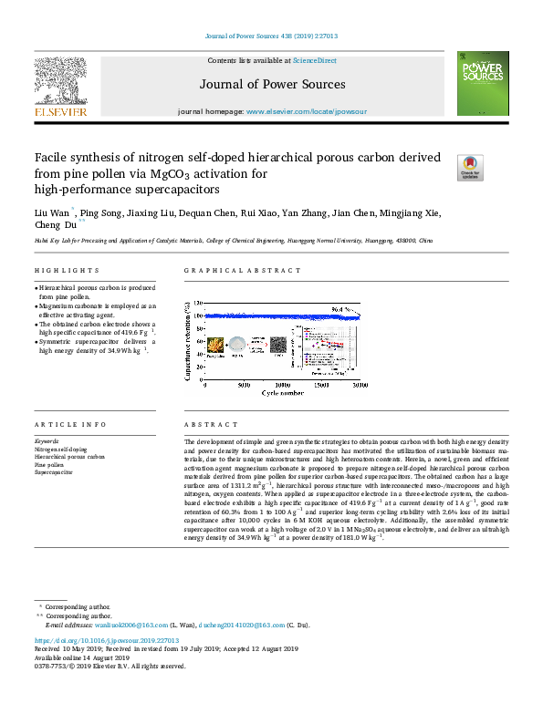 (PDF) Facile synthesis of nitrogen self-doped hierarchical porous ...