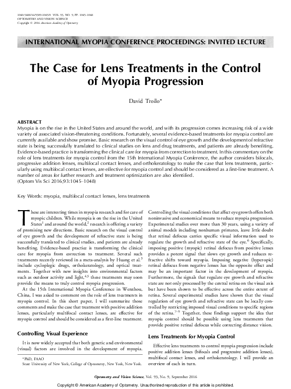 (PDF) The Case for Lens Treatments in the Control of Myopia Progression