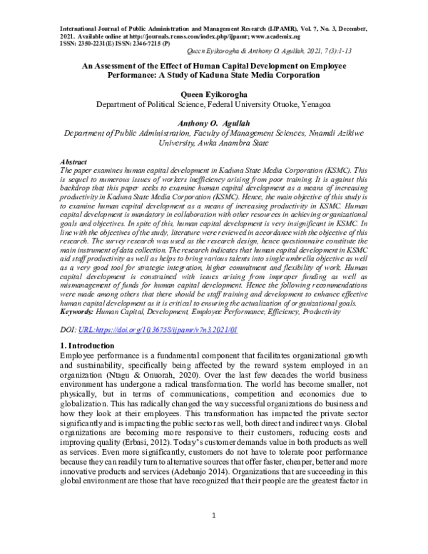 (PDF) An Assessment of the Effect of Human Capital Development on ...