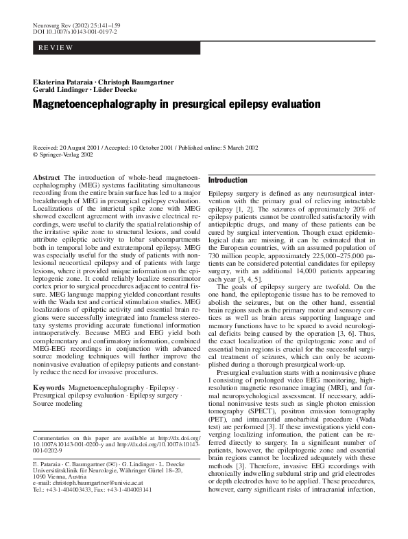 (PDF) Magnetoencephalography in presurgical epilepsy evaluation