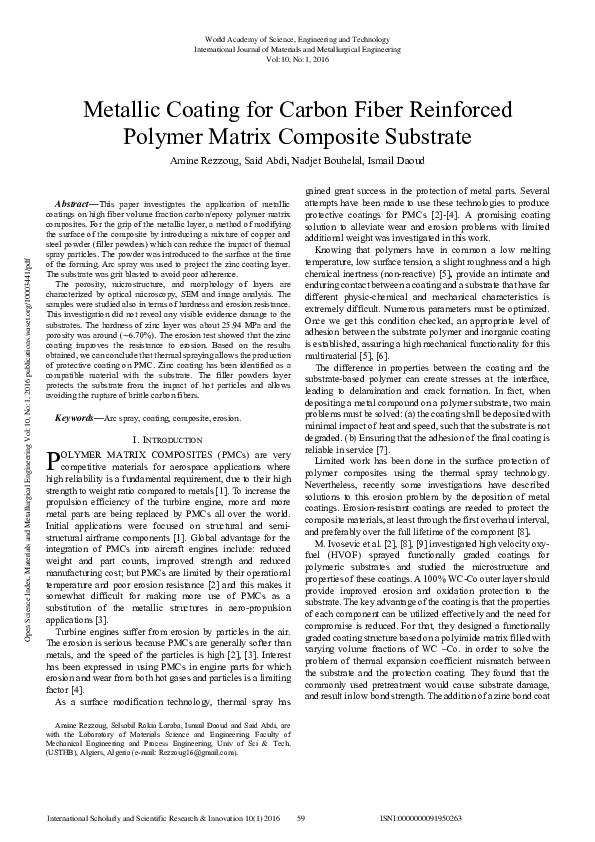 (PDF) Metallic Coating For Carbon Fiber Reinforced Polymer Matrix