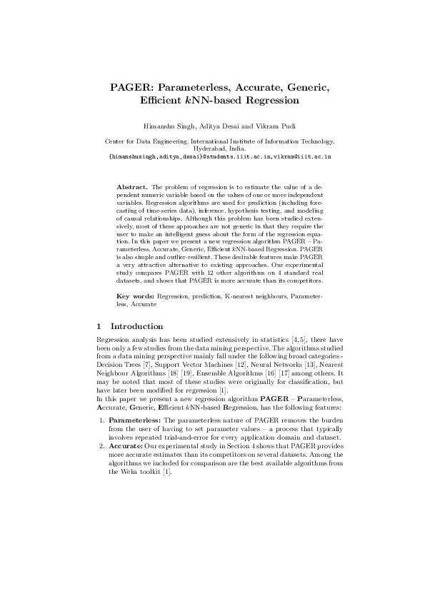 (PDF) PAGER: Parameterless, Accurate, Generic, Efficient kNN-Based ...