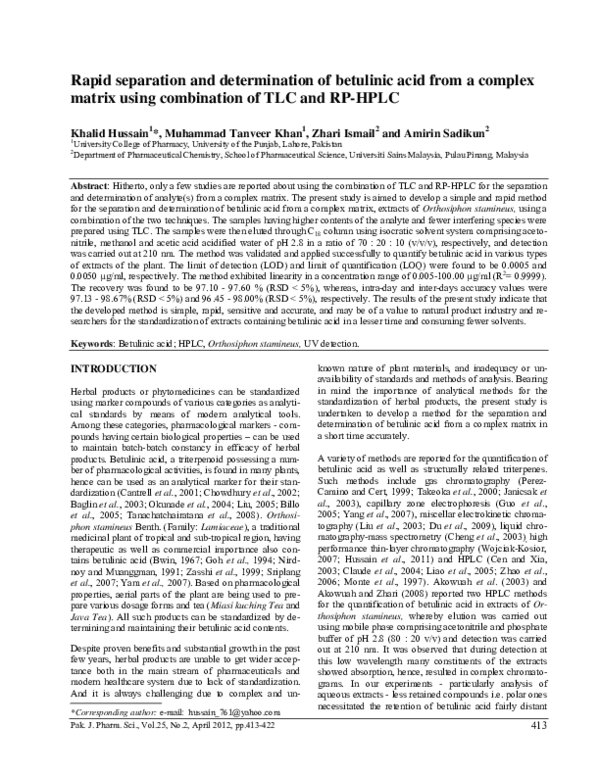 (PDF) Rapid separation and determination of betulinic acid from a ...