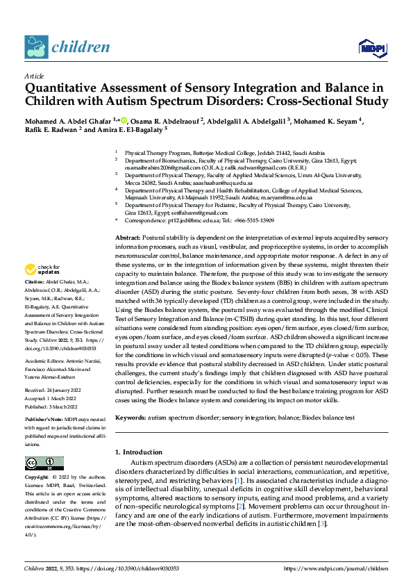(PDF) Quantitative Assessment of Sensory Integration and Balance in ...
