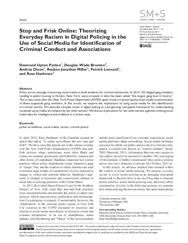 (PDF) Stop and Frisk Online: Theorizing Everyday Racism in Digital ...