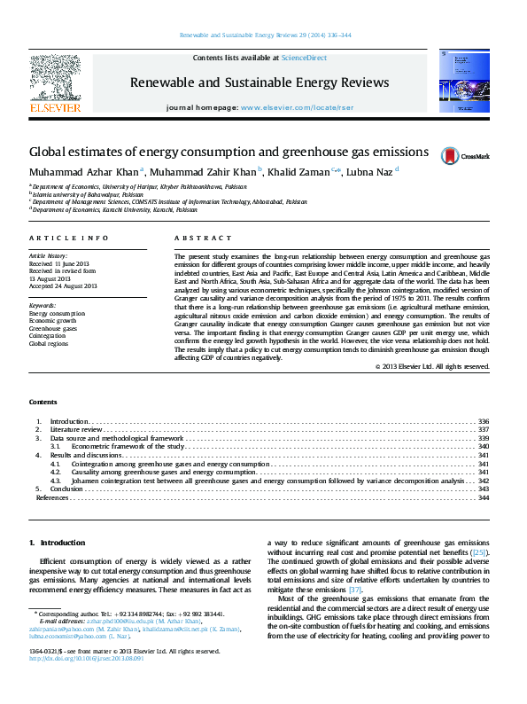 (PDF) Global estimates of energy consumption and greenhouse gas emissions