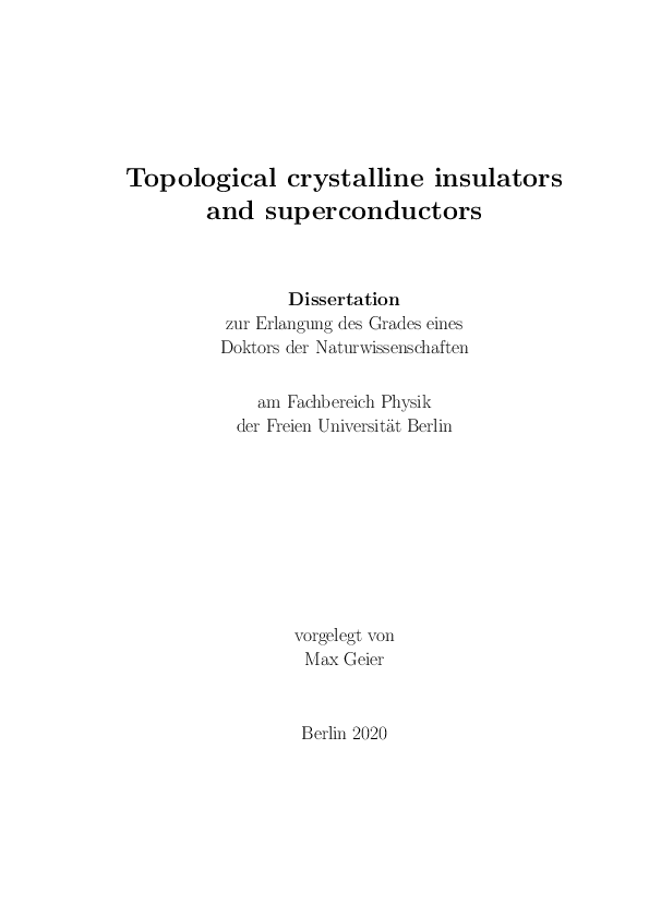 (PDF) Topological crystalline insulators and superconductors