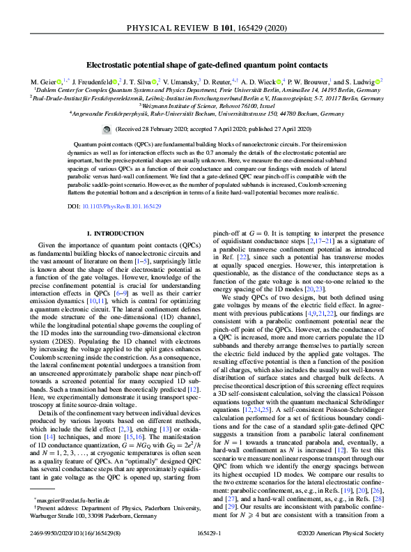 (PDF) Electrostatic potential shape of gate-defined quantum point contacts