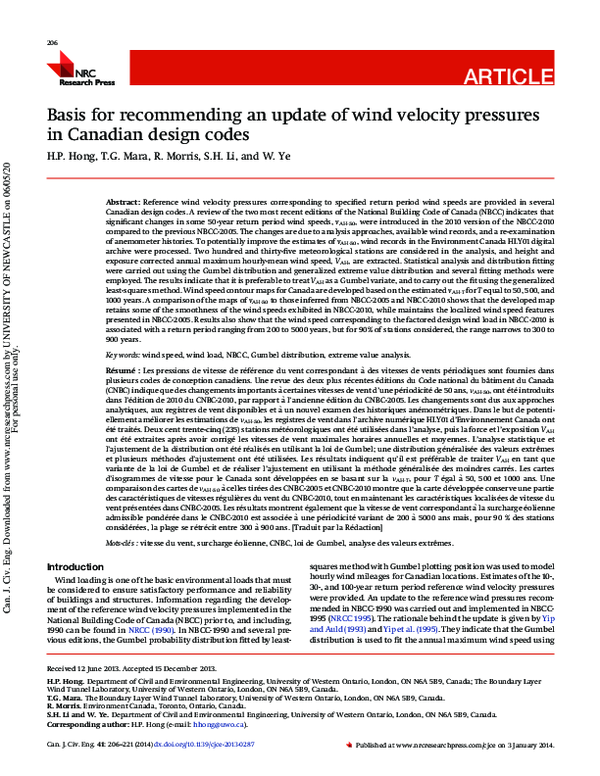 (PDF) Basis for recommending an update of wind velocity pressures in ...