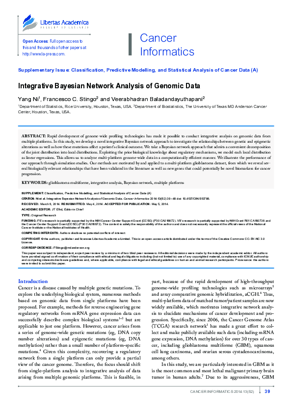 (PDF) Integrative Bayesian Network Analysis of Genomic Data