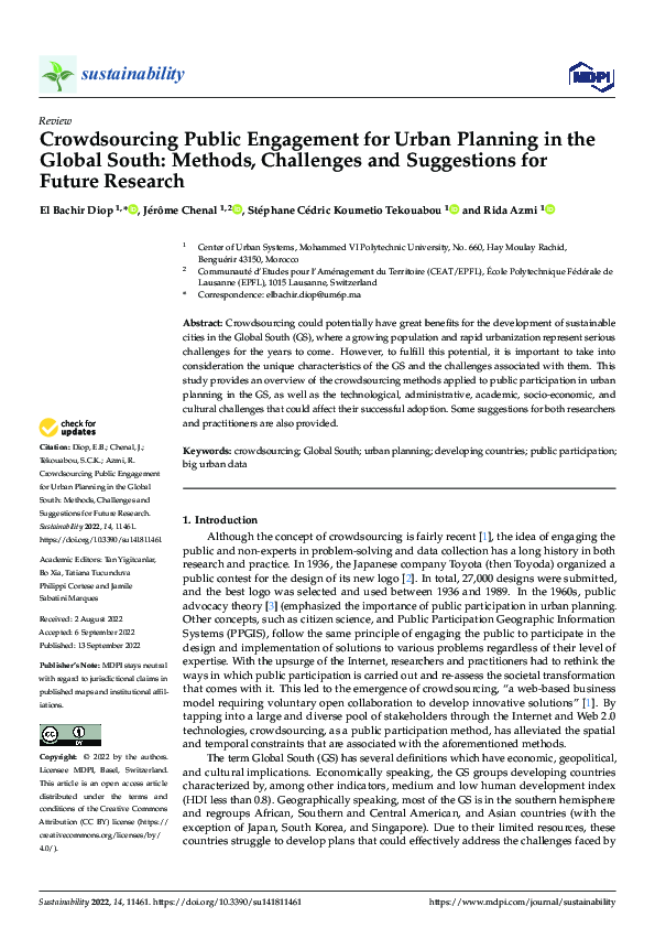 (PDF) Crowdsourcing Public Engagement for Urban Planning in the Global ...