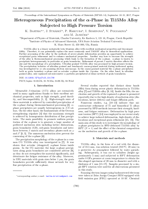 (PDF) Heterogeneous Precipitation of the α-Phase in Ti15Mo Alloy ...