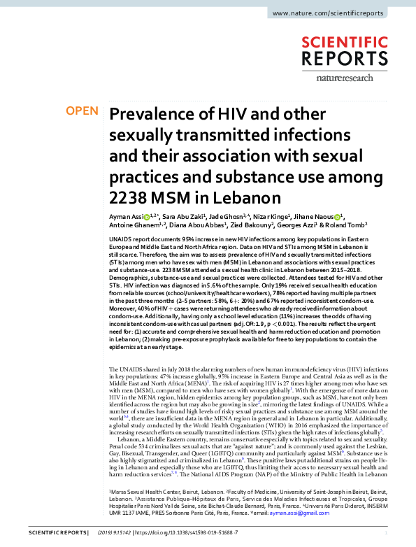 (PDF) Prevalence of HIV and other sexually transmitted infections and ...
