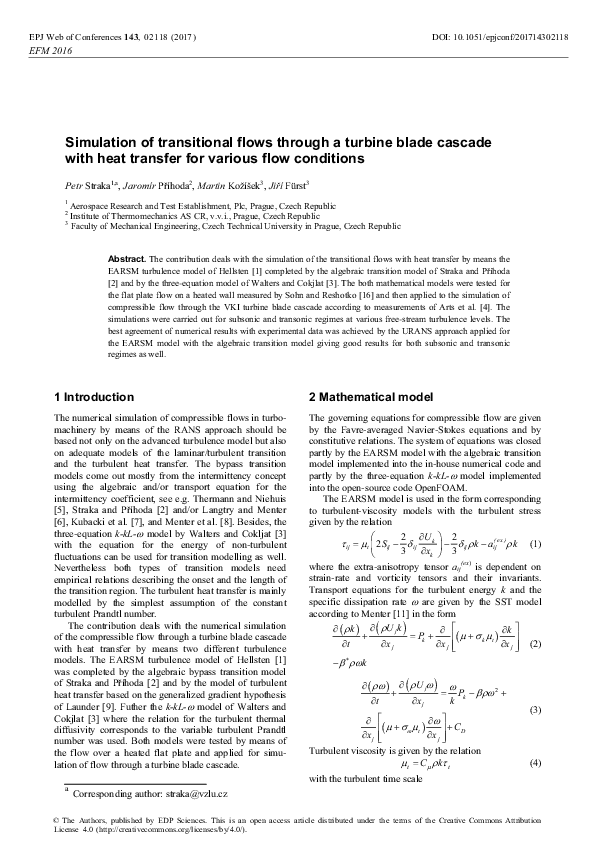 (PDF) Simulation of transitional flows through a turbine blade cascade ...
