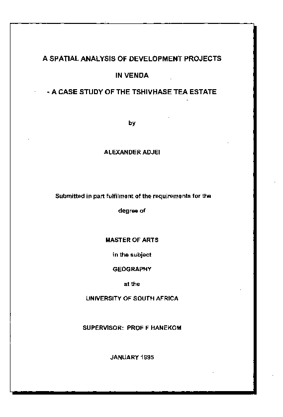 (PDF) Spatial analysis of development projects in Venda : a case study ...