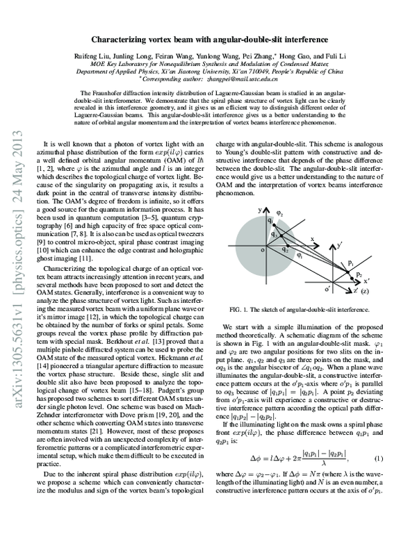 (PDF) Characterizing the phase profile of a vortex beam with angular ...
