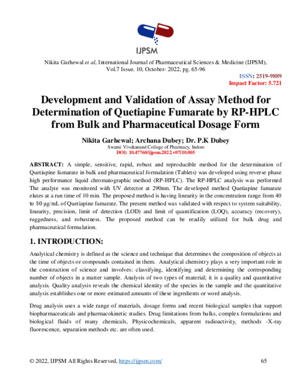 (PDF) Development and Validation of Assay Method for Determination of ...