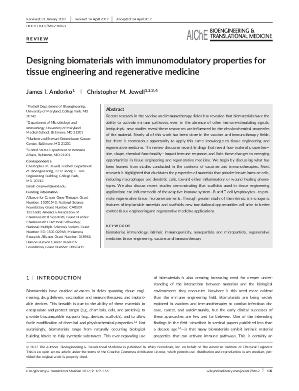 (PDF) Designing biomaterials with immunomodulatory properties for ...