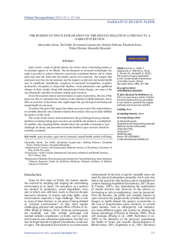 (PDF) The Burden of Space Exploration on the Mental Health of ...