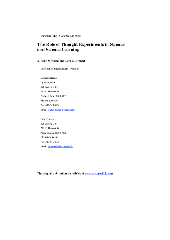 (PDF) The Role of Thought Experiments in Science and Science Learning