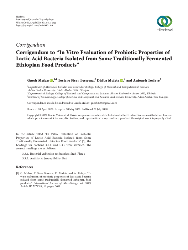 (PDF) Corrigendum to “In Vitro Evaluation of Probiotic Properties of ...