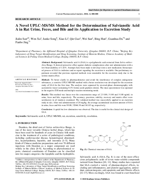 (PDF) A Novel UPLC-MS/MS Method for the Determination of Salvianolic ...
