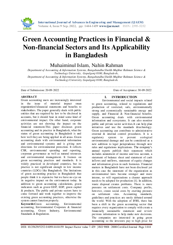 (PDF) Green Accounting Practices in Financial & Non-financial Sectors ...