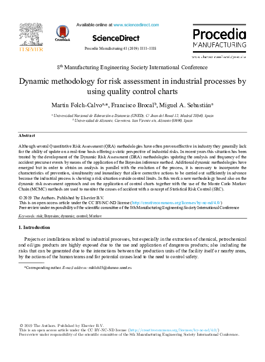 (PDF) Dynamic methodology for risk assessment in industrial processes ...