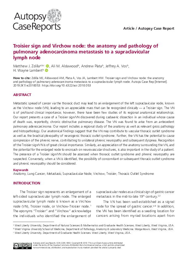 (PDF) Troisier sign and Virchow node: the anatomy and pathology of ...