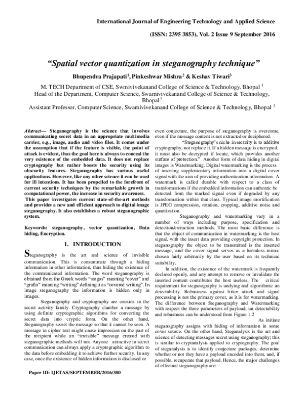 (PDF) Spatial vector quantization in steganography technique
