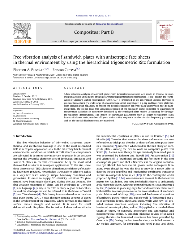 (PDF) Free vibration analysis of sandwich plates with anisotropic face ...