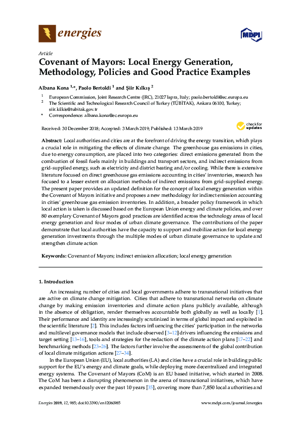 (PDF) Covenant of Mayors: Local Energy Generation, Methodology ...