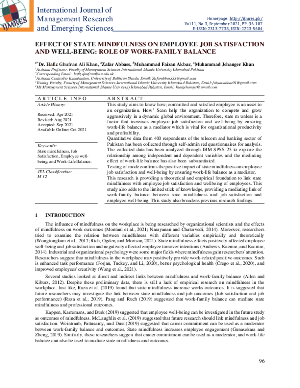 Image result for (PDF) Effect of State Mindfulness on Employee Job Satisfaction and Well ...