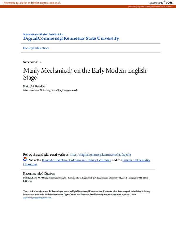 (PDF) Manly Mechanicals on the Early Modern English Stage