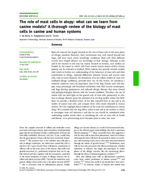 (PDF) The role of mast cells in atopy: what can we learn from canine ...