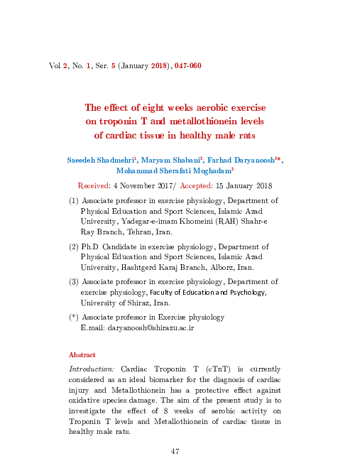 (PDF) The effect of eight weeks aerobic exercise on troponin T and ...
