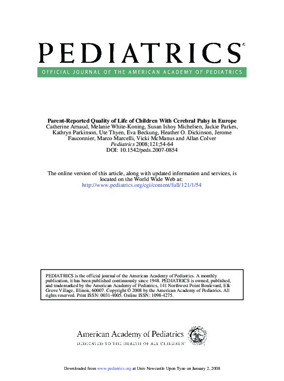 (PDF) Parent-Reported Quality of Life of Children With Cerebral Palsy ...
